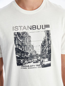 Bisiklet Yaka K?sa Kollu Bask?l? Penye Erkek Ti??rt