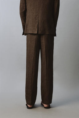 PANTAL?N REGULAR FIT TRAJE 100% LINO / Marr?n oscuro - Zara фото 3