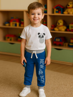 Брюки детские яркосиние с принтом