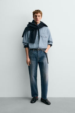 Рубашка Zara Aaron Levine x Zara CAMISA CHAMBRAY DENIM средне-синяя