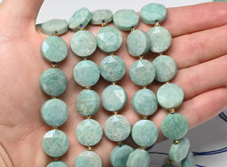 Бусины из амазонита круг с гранями 15мм, 39см, 22 бусины Радуга камня