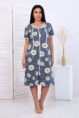 Халат женский на молнии с карманами, ромашка, серый (893-1) - Плиона фото 3