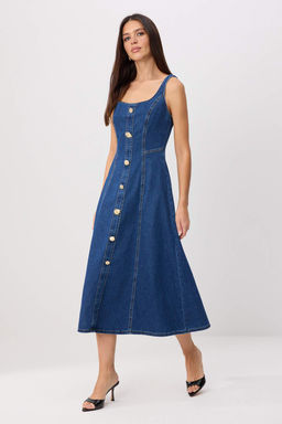 Lacivert D__me Detayl_ Ask_l_ Maxi Denim Elbise TWOSS26EL00952