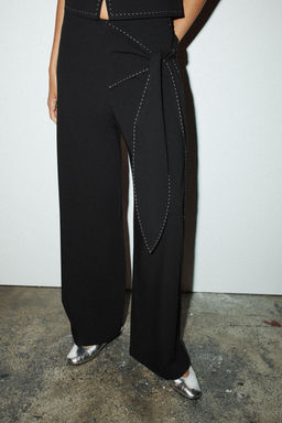 TROUSERS WITH TIE AND TOPSTITCHING - Zara фото 5