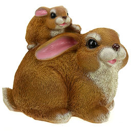 Скульптура-фигура для сада из полистоуна "Заяц с зайчонком маленькие" 22х23см (Россия)