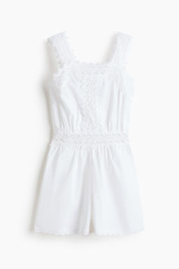 Lace-detail cotton playsuit