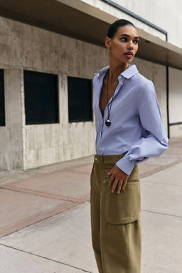 CAMISA ALGOD?N RAYAS / Crudo / Azul - Zara фото 6