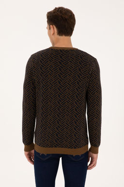Erkek Slim Fit Bisiklet Yaka Haki Kazak