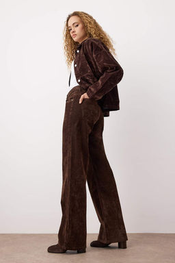 Kahverengi Suet Gorunumlu Yuksek Bel Wide Leg Jeans TWOAW26JE00175 - Trendyolmilla фото 2