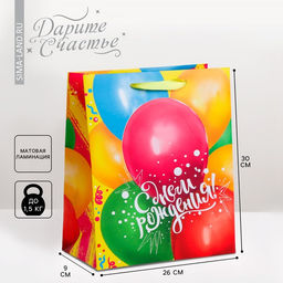 Пакет подарочный ламинированный, упаковка, «В твой день рождения», M 25.5 х 30 х 9 см