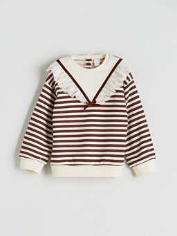 Bebe Yaka ?izgili K?z ?ocuk Sweatshirt ve Tayt 2li