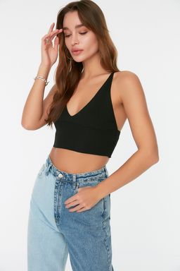 Siyah Super Crop S?rt Detayl? Ince Bluz TWOSS22BZ0760