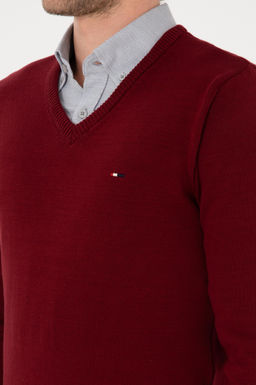 Erkek Slim Fit V Yaka Bordo Basic Kazak - U.s. polo assn фото 7
