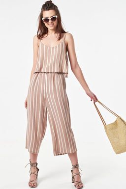 Комбинезон летний брючный в полоску на песочном