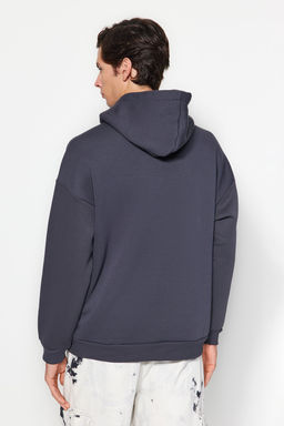 TRENDYOL MAN Kahverengi Oversize/Genis Kesim Kabaran Hayvan Bask?l? Kapusonlu Sweatshirt TMNAW24SW00078 - Trendyolmilla фото 4
