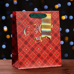 Пакет подарочный С Новым годом , клетка, люкс 18 х 22,3 х 10 см