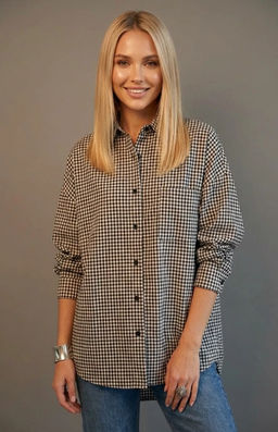 K13368 Рубашка OVER SIZE в клетку ЧЕРНЫЙ