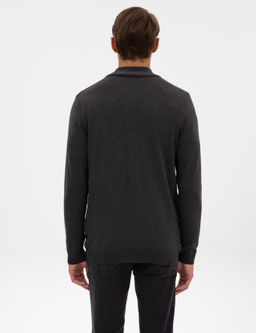 Koyu Antrasit Melanj Slim Fit Fermuarl_ Triko H_rka