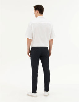 Lacivert Slim Fit _izgili Kanvas Pantolon
