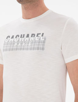 Beyaz Slim Fit Bisiklet Yaka Desenli T-shirt