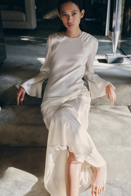 VESTIDO SEDA 100% DRAPEADO / Blanco roto