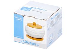 Сахарница 310 мл 11*11*9,5 см Айсберг волны + ложка + дер. крышка на дер. подставке - Elan gallery фото 4