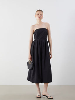 Straplez Yaka Poplin Elbise