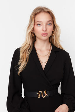 Trendyolmilla Siyah-Taba 2li Paket Croco Desenli Tokal? Deri Gorunumlu Kad?n Kemer TWOAW22KE0076  фото 6