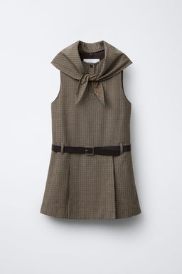 CHECK PINAFORE DRESS WITH DETACHABLE SCARF