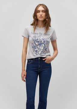 Kelebek Bask?l? Gri Tisort - Mavi фото 2