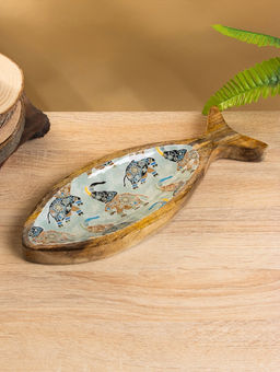 Блюдо в форме рыбки «Мудрый слон», 32×11.5×2 см, дерево манго