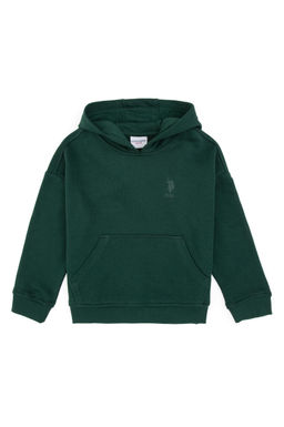 Erkek _ocuk Koyu Ye_il Kap__onlu Basic Sweatshirt