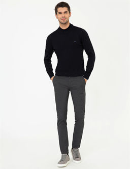Lacivert Slim Fit Yar_m Bal_k__ Yaka Basic Triko Kazak