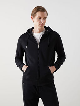 Kap??onlu Uzun Kollu Erkek Fermuarl? Sweatshirt