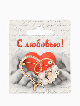 Брошь «Сердце» жемчужное, цвет белый в золоте