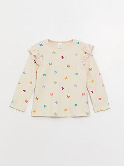 Bisiklet Yaka Uzun Kollu Desenli K?z Bebek Ti??rt