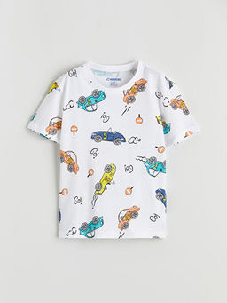 Araba Bask?l? Erkek ?ocuk ?ortlu Pijama Tak?m?