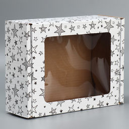 Цена за 5 шт. Коробка сборная с окном Звезды, белый ,27х10х21 см - Дарите счастье фото 2