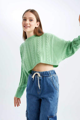 Укороченный вязаный свитер с вырезом лодочка Cool Relax Fit