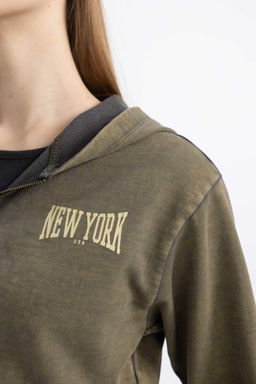 Толстовка на молнии из плотной ткани с эффектом потертости и крутым принтом - Defacto фото 7