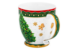 Кружка 500 мл 13,5*10*10,5 см на ножке Новогодняя елка зеленый узор NEW BONE CHINA - Elan gallery фото 7