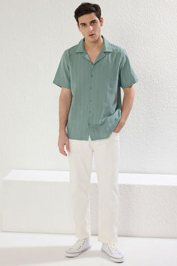 TRENDYOL MAN Kahverengi Regular Fit Dokulu Yazl?k Keten Gorunumlu TMNSS23GO00070