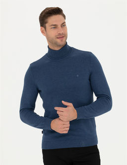 _ndigo Melanj Slim Fit Bal_k__ Yaka Basic Triko Kazak - Pierre cardin фото 3