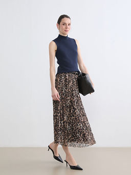 Beli Kemerli Desenli ?ifon Pileli Etek