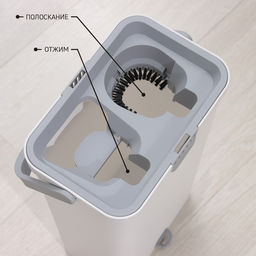 Швабра с отжимом и ведром Raccoon, швабра 32×5×132 см, ведро для полоскания и отжима 14 л