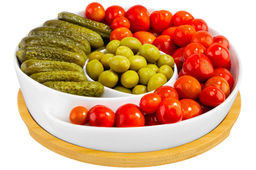 Тарелка сервировочная - менажница 23*23*5 см 450 мл "Улитка" глубокая на деревян. подставке-подносе