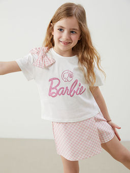 Barbie Bask?l? K?z ?ocuk Bluz ve Etek 2li