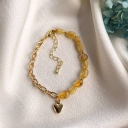 Браслет на цепочке с подвеской "Сердце" из Цитрина 17 см +