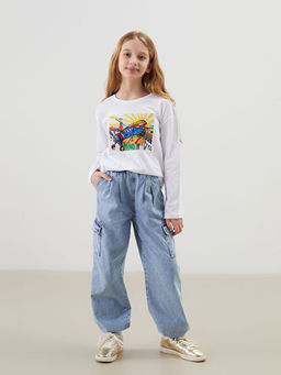 Bisiklet Yaka Bask?l? Unisex ?ocuk Ti??rt