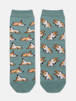 Цена за 2 пары. Носки Классические CONTE Хлопковые носки с рисунками corgi серо-бирюзовый - Conte elegant фото 5